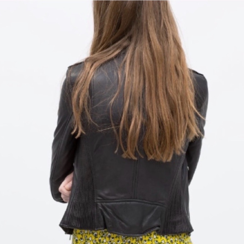 Zara Trafaluc Genuine Leather Moto Motorcycle Zipper Jacket Sz XS - Picture 17 of 17